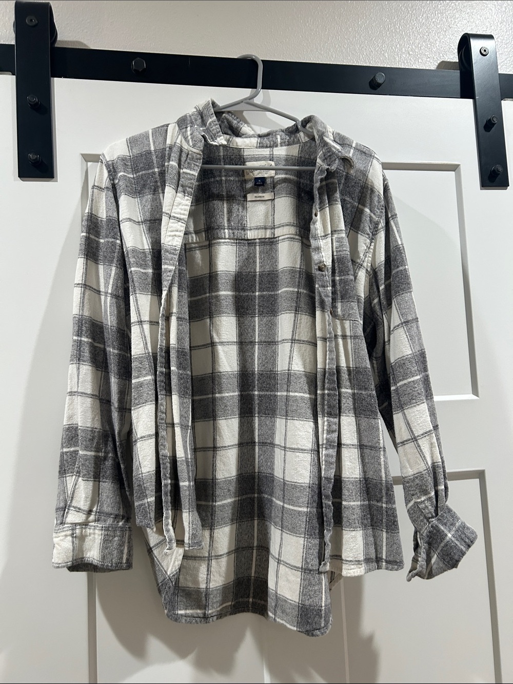 Gray and White Plaid Flannel Shirt